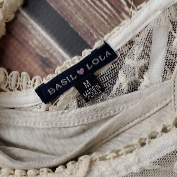 Basil Lola Crochet Lace Cream Medium sheer layering Boho - Picture 6 of 6